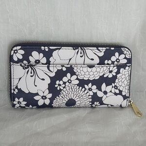 Trina Turk Navy & White Floral Zip-Around Wallet